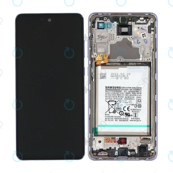 Wyświetlacz do Samsung A72 A725F, A726B, Ekran dotykowy z ramką i baterią, GH82-25541C, GH82-25542C, Awesome Violet, Genuine Service Pack