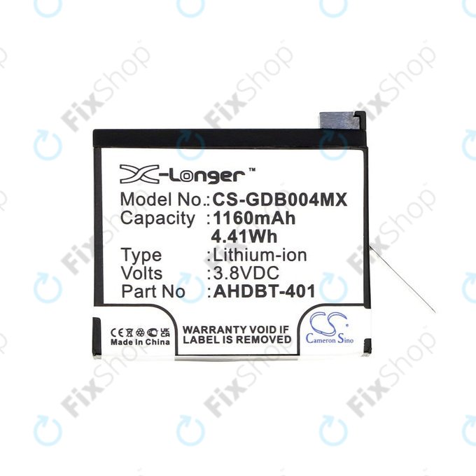 Bateria do GoPro Hero 4, 1160mAh, Li-Ion, 3.8V, AHDBT-401, HQ