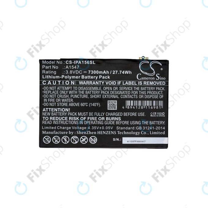 Bateria do iPad Air 2, iPad 6th Gen 2018, A1547, 7300mAh, HQ