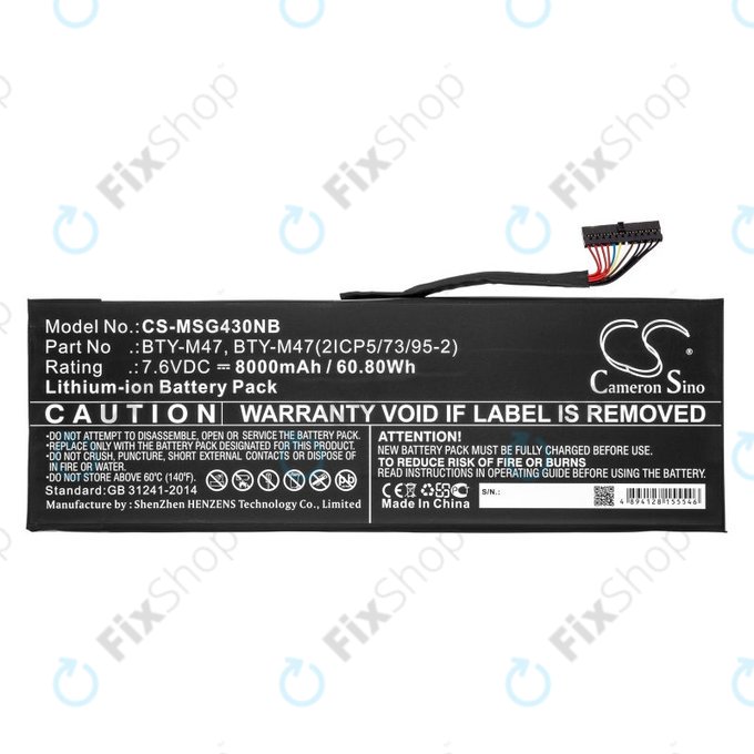 Bateria do MSI GS40, GS43, MS14, 8000mAh, Li-Ion, 7.6V, BTY-M47, HQ