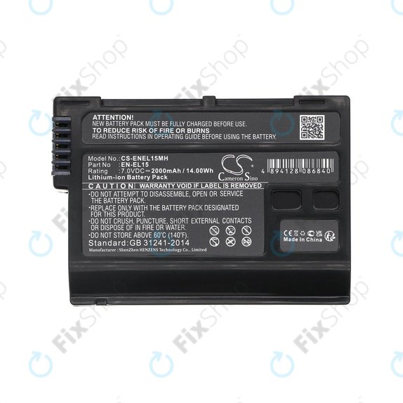 Bateria do Nikon D7000, D500, D600, D7200, D7500, Z5, Z6, EN-EL15, Li-ion, 7V, 2000mAh, HQ