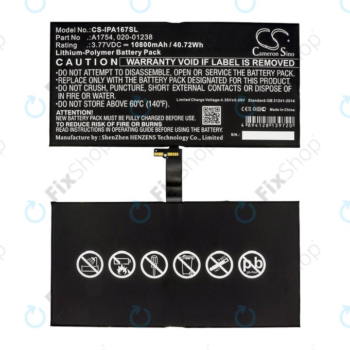 Bateria do iPad Pro 12.9", 2nd Gen 2017, A1754, 020-01238, 10800mAH, HQ