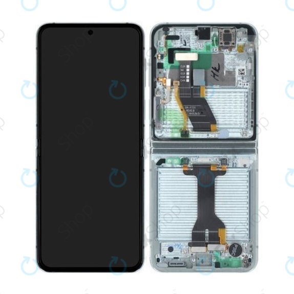 Wyświetlacz do Samsung Z Flip 5 F731B, Ekran dotykowy z ramką, Miętowy, Mint, GH82-31828D, GH82-31827D, Genuine Service Pack