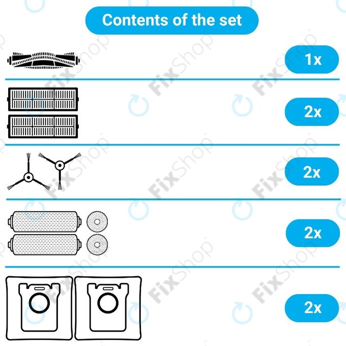 Zestaw części zamiennych do Dreame Mova Z50 Ultra, Z5, Z5 Pro (1x Główna szczotka, 2x Filtr, 2x Szczotka boczna, 2x Ściereczka mopująca, 2x Boczne nakładki mopujące, 2x Worek na kurz)