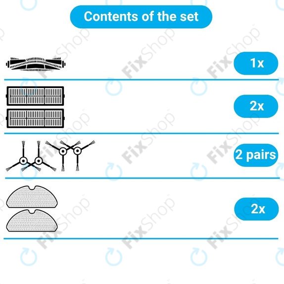 Zestaw części zamiennych do iRobot Roomba Combo 1138, Ecovacs Deebot Ozmo 930 (1x Szczotka główna, 2x Filtry, 2 pary szczotek bocznych, 2x Ściereczki mopujące)