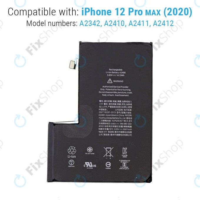Bateria dla iPhone 12 Pro Max, 3687mAh, A2466, Service Pack