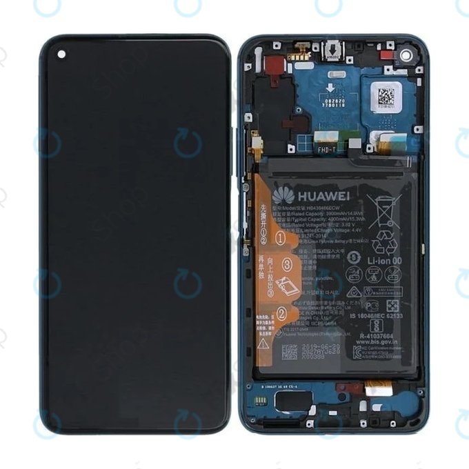 Wyświetlacz do Huawei Honor 20 Pro, Ekran dotykowy z ramką i baterią, 02352VKL, Phantom Blue, Genuine Service Pack
