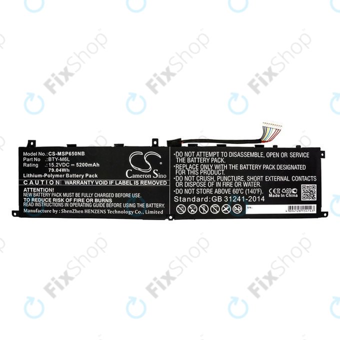 Bateria do MSI GS65 Stealth Thin, PS63, P65 Creator 8RF, 5200mAh, Li-Pol, 15.2V, BTY-M6L, HQ