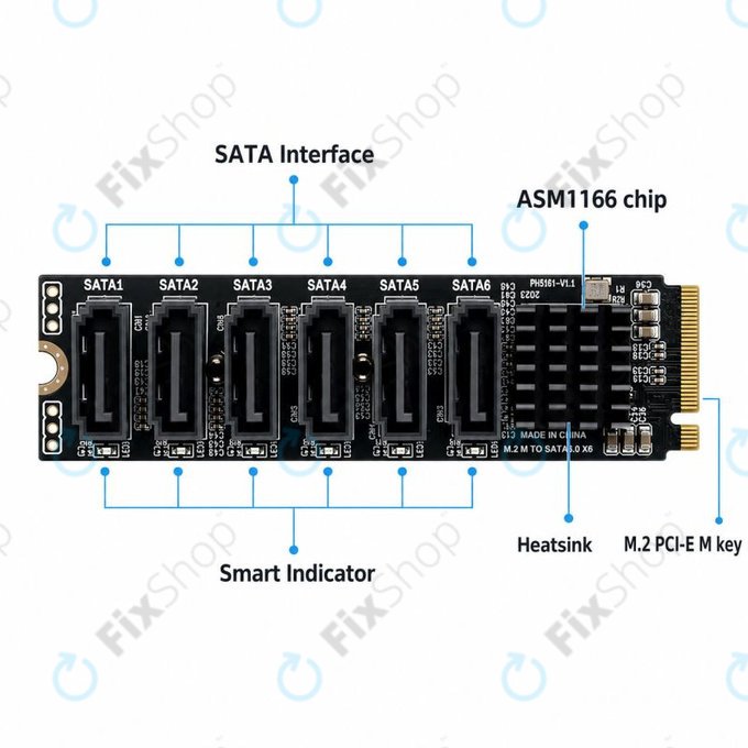 Karta rozszerzeń M.2 NVMe z 6 portami SATA III