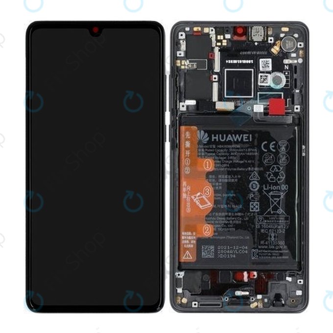Wyświetlacz do Huawei P30, Ekran dotykowy z ramką i baterią, Czarny, Black, 02354HLT, Genuine Service Pack