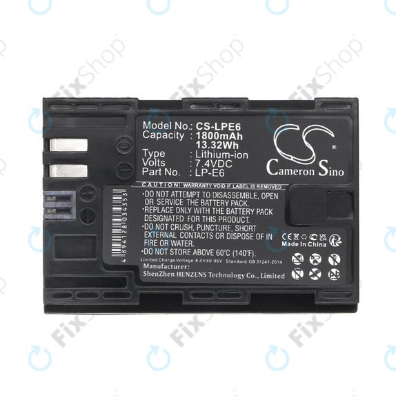 Bateria do Canon EOS 60D, 5D Mk II, 7D, 1800mAh, Li-Ion, 7.4V, LP-E6, HQ