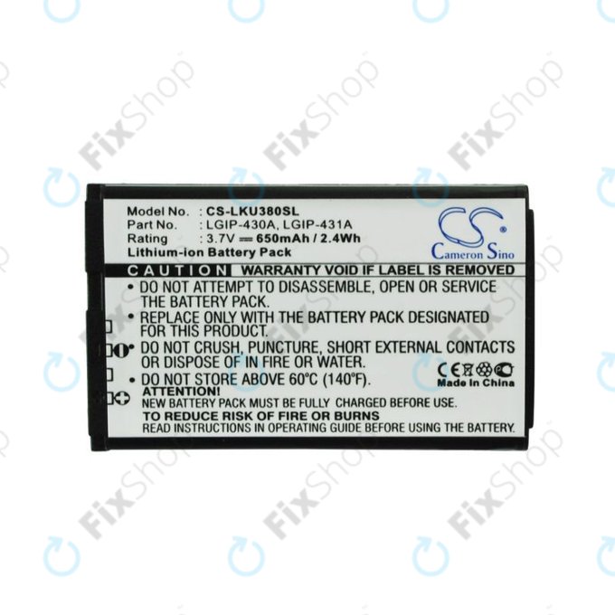 Bateria do LG 230 Nite, 650mAh, Li-Ion, 3.7V, LGIP-430A, HQ