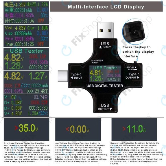 Cyfrowy tester USB z USB C i USB 3.0, Eversame 2w1