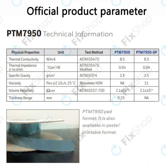 Podkładka termoprzewodząca Honeywell PTM7950, 8.5 W/mK, 80 × 160 × 0.2mm