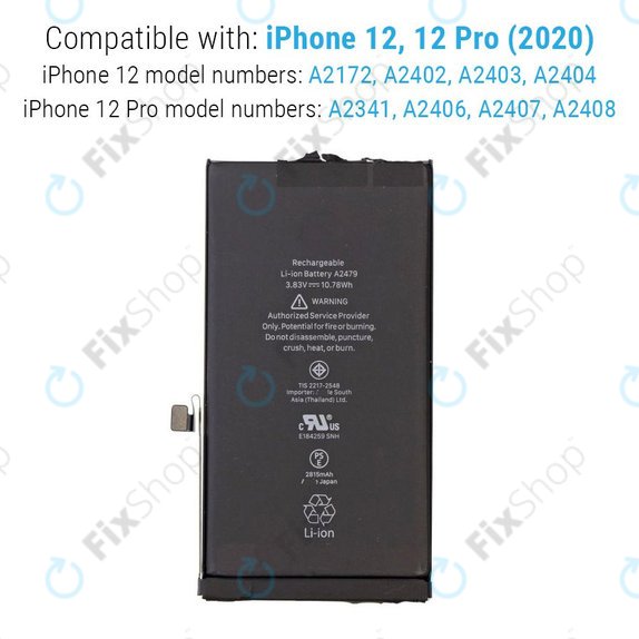 Bateria dla iPhone 12, 12 Pro, 2815mAh, FixPremium