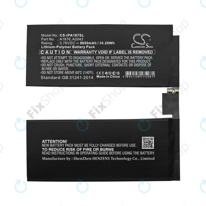 Bateria do iPad Pro 12.9", 3rd Gen 2018, iPad Pro 12.9, 4th Gen 2020, A1876, A2043, 9650mAh, HQ