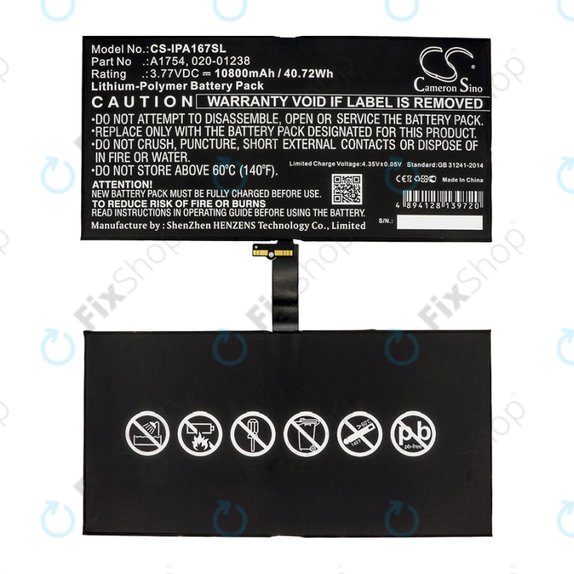 Bateria do iPad Pro 12.9", 2nd Gen 2017, A1754, 020-01238, 10800mAH, HQ