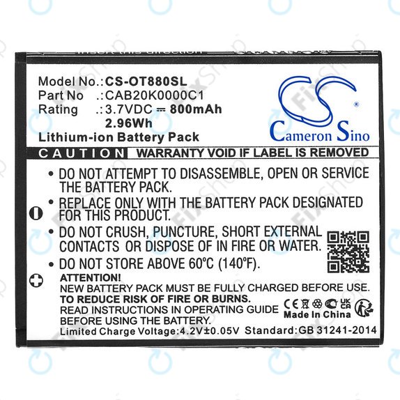 Bateria do Alcatel Onetouch, 800mAh, Li-ion, 3.7V, BTR510AB, HQ