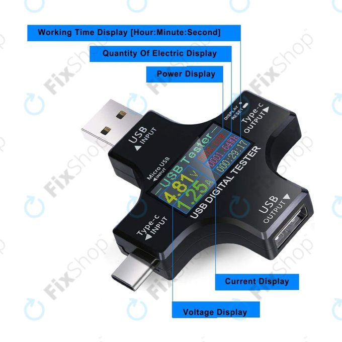 Cyfrowy tester USB z USB C i USB 3.0, Eversame 2w1