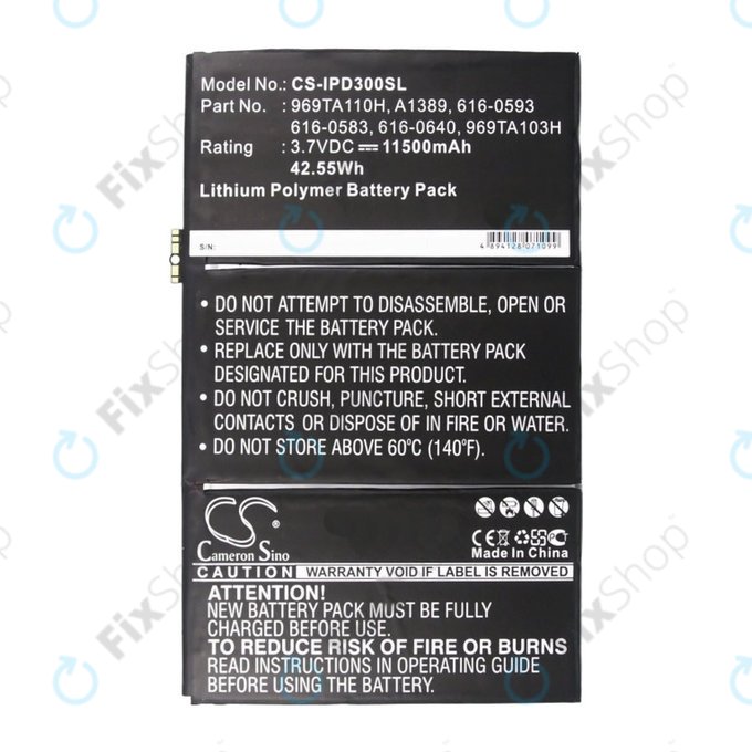 Bateria do iPad 3, iPad 4, 969TA110H, A1389, 616-0593, 11500mAh, HQ