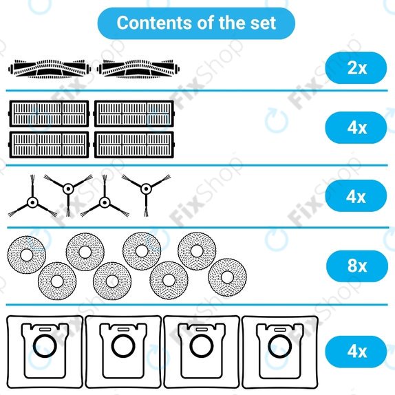 Zestaw części zamiennych do Xiaomi Dreame L10s Ultra, Xiaomi Dreame L10s Pro (2x Główna szczotka, 4x Filtr, 4x Szczotka boczna, 8x Ściereczka mopująca, 4x Worek na kurz)
