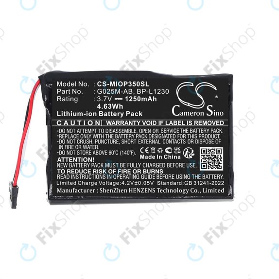 Bateria do Mitac Mio P350, P550, 1250mAh, Li-Ion, 3.7V, BL-LP1230, HQ