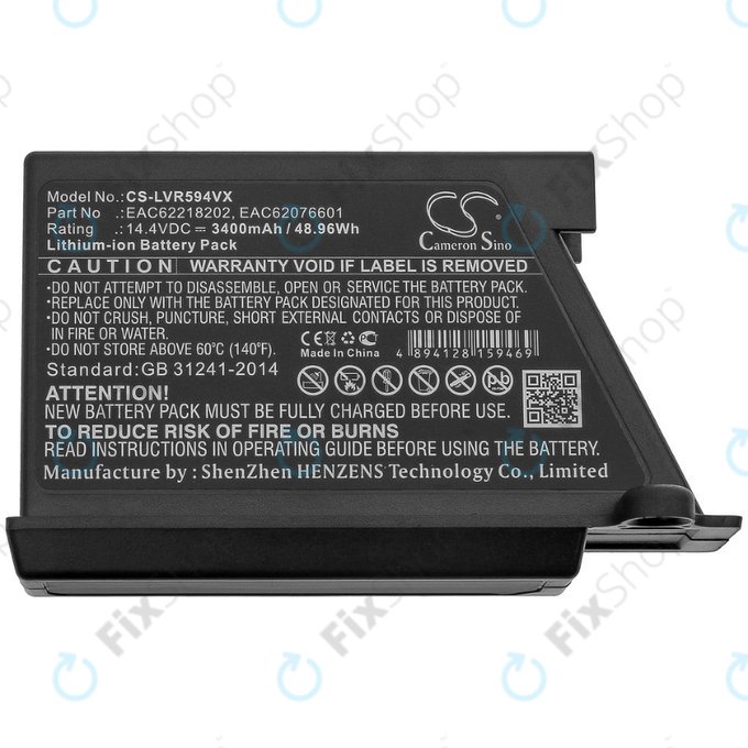 Bateria do LG HomBot-series, VR-series, EAC62218202, EAC62076601, Li-Ion, 14.4V, 3400mAh, HQ