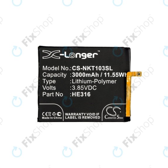 Bateria dla Nokia 6, 3000mAh, Li-Pol, 3.85 V, HE316, HQ