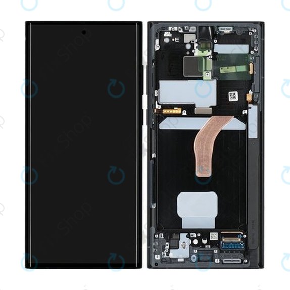 Wyświetlacz do Samsung S22 Ultra S908B, Ekran dotykowy z ramką, GH82-27488E, GH82-27489E, Grafitowy, Graphite, Genuine Service Pack