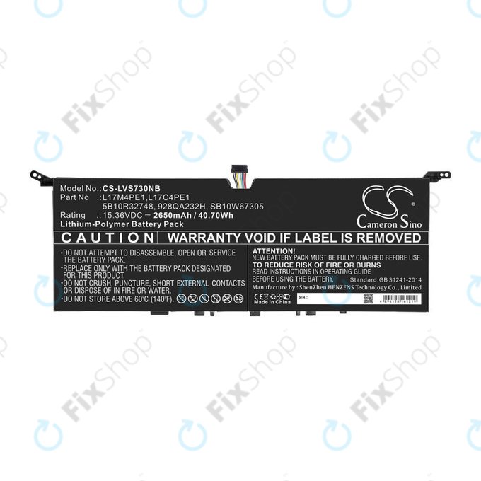 Bateria do Lenovo IdeaPad 730-13, 2650mAh, Li-Pol, 15.36V, 5B10R32748, HQ