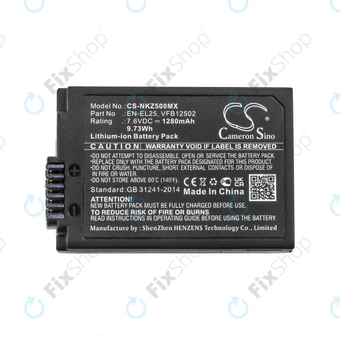 Bateria do Nikon Z50, Z50 ZFC, Z30, Z FC, 1280mAh, Li-Ion, 7.6V, EN-EL25, HQ