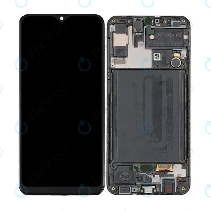 Wyświetlacz OLED do Samsung A30s A307F, Ekran dotykowy z ramką, Prism Crush Black