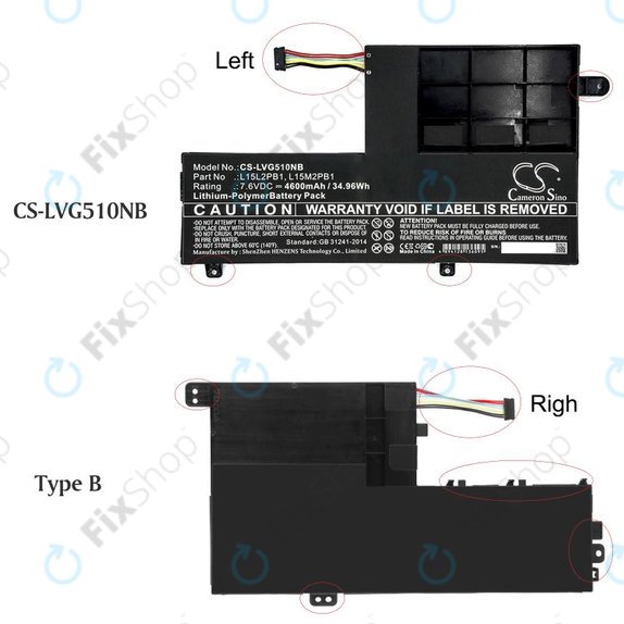 Bateria do Lenovo Yoga 510 14, Yoga 510 15, 4600mAh, Li-Pol, 7.6V, L15L2PB1, HQ