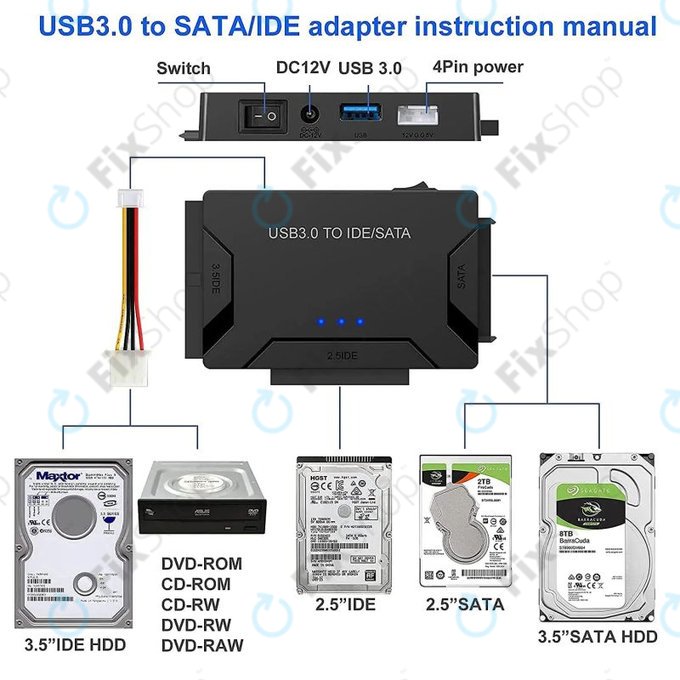 Adapter USB 3.0 na SATA / IDE do dysków HDD/SSD 2.5" i 3.5" oraz napędów optycznych