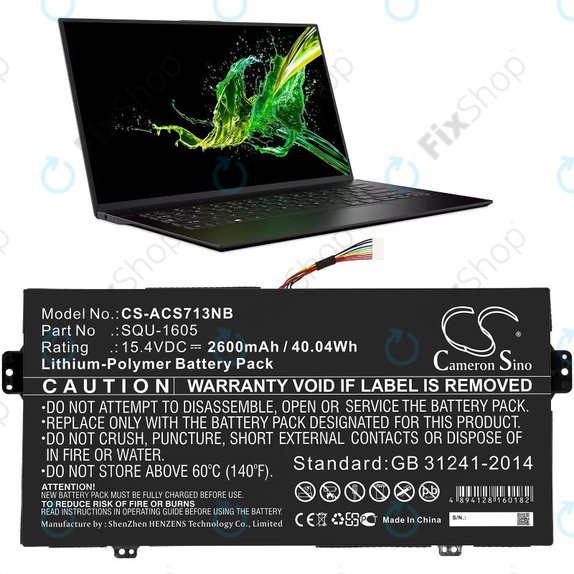 Bateria do Acer SF713-51, 2600mAh, Li-Pol, 15.4V, SQU-1605, HQ