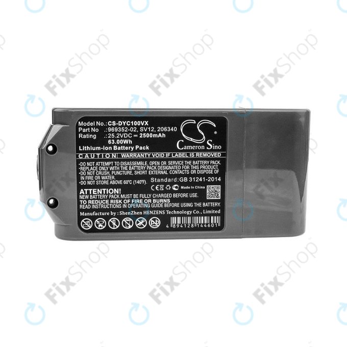 Bateria do Dyson V10, 969352-02, SV12, 206340, Li-Ion, 25,2V 2500mAh, HQ