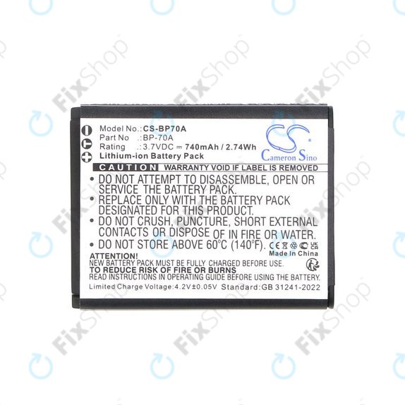 Bateria do Samsung ES, ST, 740mAh, Li-Ion, 3.7V, BP-70A, HQ