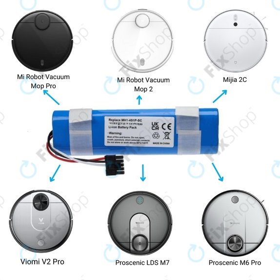 Bateria do Xiaomi Mi Robot Vacuum Mop Pro (P), 2 (Mijia 2C), Viomi V2 Pro, Proscenic LDS M7, STYJ02YM, MH1-4S1P-SC, Li-Ion, 14,8V 3400mAh