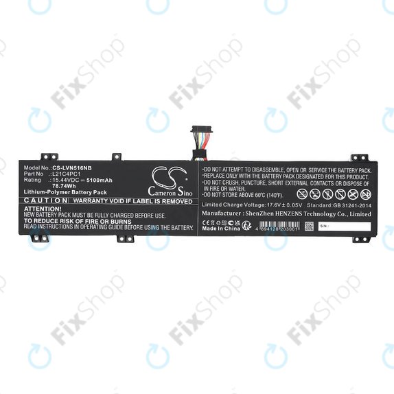 Bateria do Lenovo Legion 5 15ARH7H, 82RD0002SB, 5100mAh, Li-Pol, 15.44V, L21C4PC1, HQ