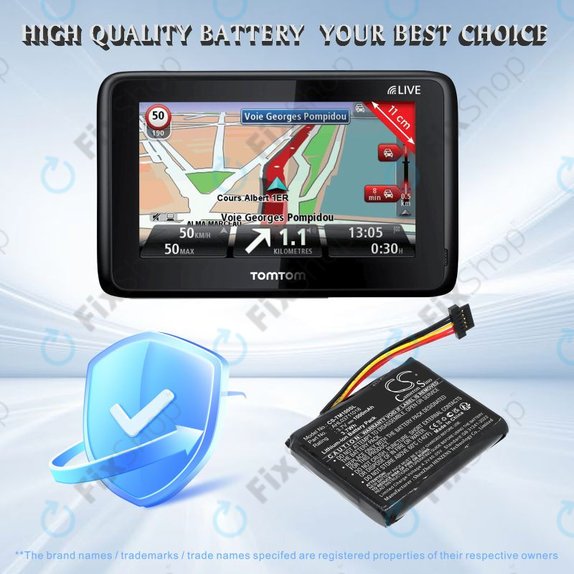 Bateria do TomTom GO 1000 Live, 1005, 2050, 1000mAh, Li-Ion, 3.7V, AHL03711018, HQ