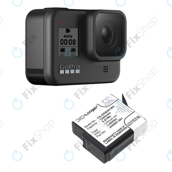 Bateria do Gopro Hero 8, Hero 6, 1250mAh, Li-Ion, 3.85V, AHDBT-501, HQ