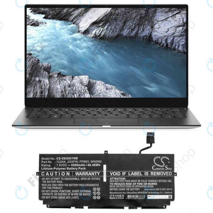 Bateria do Dell XPS 13 9300, 9380, 9310, 6500mAh, Li-Pol, 7.6V, 2XXFW, HQ