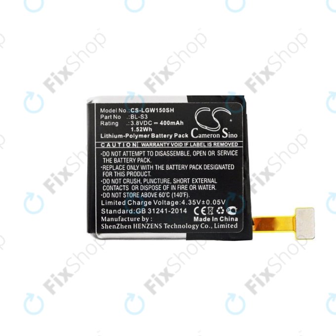 Bateria do LG W150, LG Watch Urbane, 400mAh, Li-Pol, 3.8V, BL-S3, HQ
