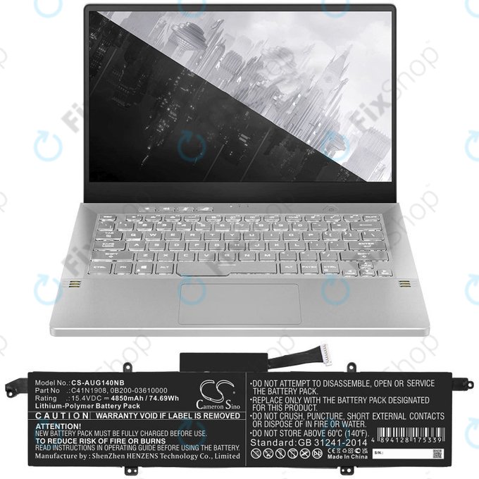 Bateria do Asus ROG Zephyrus G14 Ga401, 4850mAh, Li-Pol, 15.4V, C41N1908, HQ