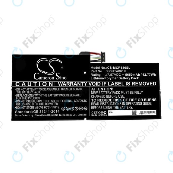 Bateria do Microsoft Surface Pro 7, G3HTA061H, 5650mAh, HQ