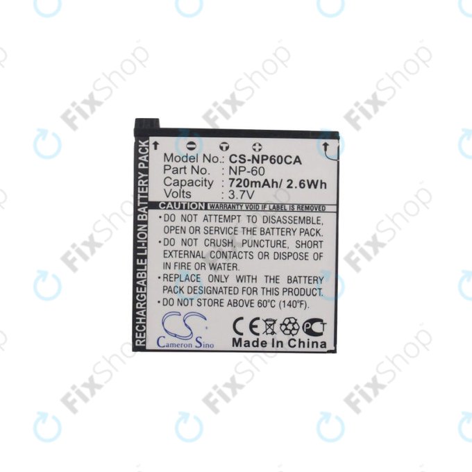 Bateria do Casio Exilim Zoom EX-Z19, EX-Z85, EX-Z9, 720mAh, Li-Ion, 3.7V, NP-60, HQ