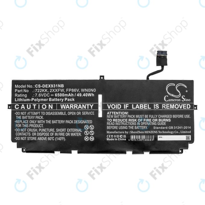 Bateria do Dell XPS 13 9300, 9380, 9310, 6500mAh, Li-Pol, 7.6V, 2XXFW, HQ