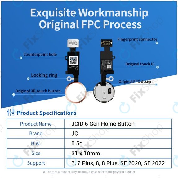 Przycisk Home do iPhone 7, 7 Plus, 8, 8 Plus, SE (2020), SE (2022), JCID 7 Gen, Srebrny, Silver, Bialy, White