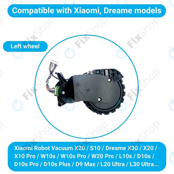 Koło z silnikiem do Xiaomi Robot Vacuum X20, S10, Dreame X30, X20, X10 Pro, Left, Czarny, Black