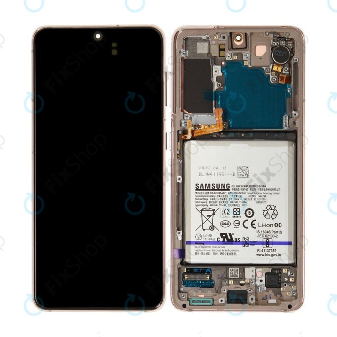 Wyświetlacz do Samsung S21 G991B, Ekran dotykowy z ramką i baterią, Fioletowy, Violet, GH82-27254B, Genuine Service Pack